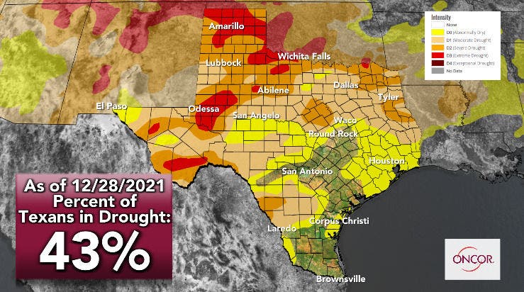 Drought monitor from December 28, 2021